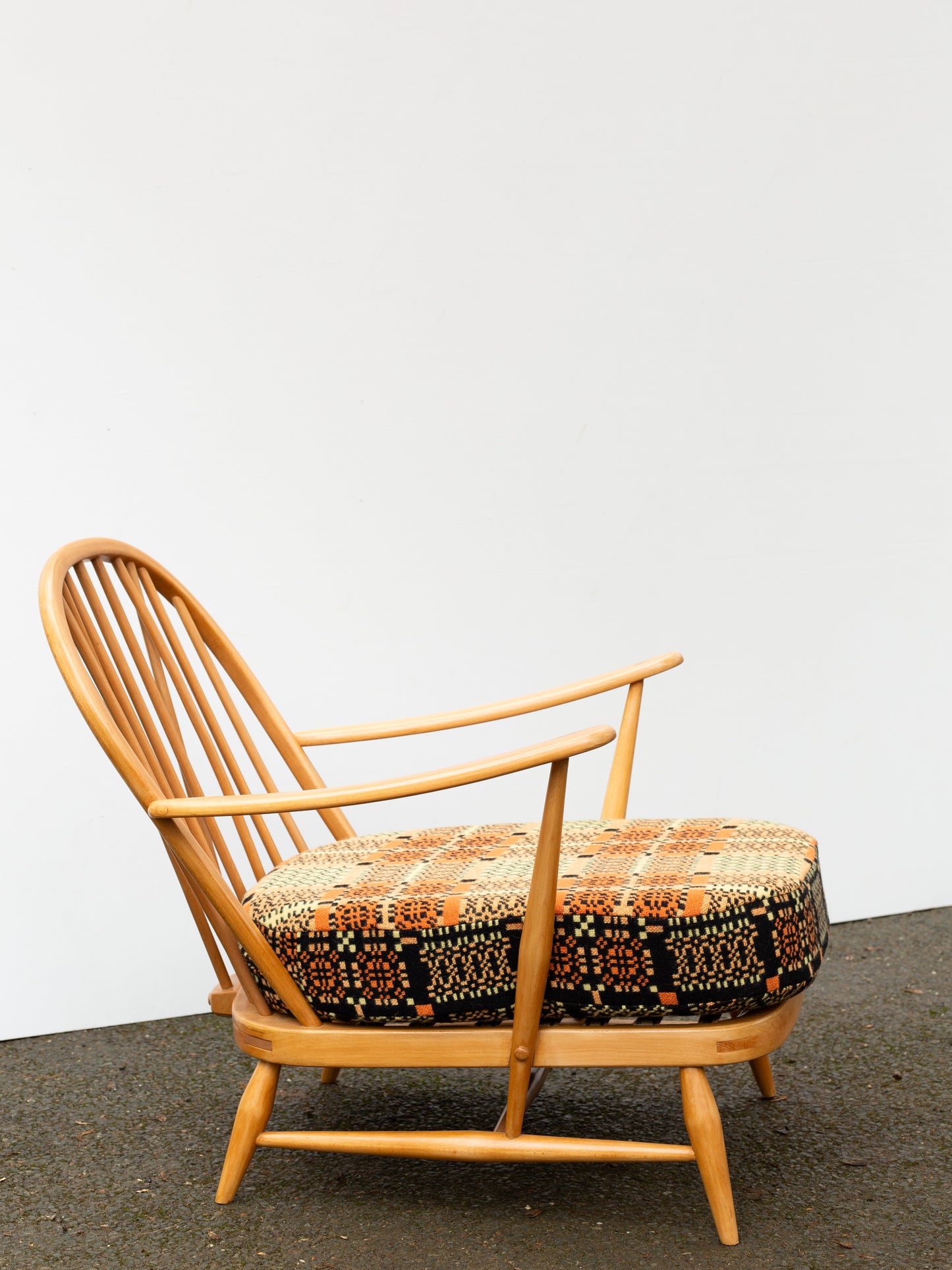 Ercol Windsor 203 Armchair & 341 Footstool - Welsh Tapestry Covers - Orange & Black