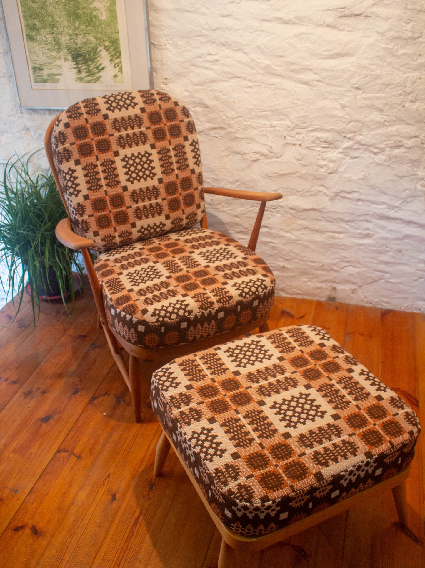 Ercol 335 Armchair - Welsh Tapestry cushion covers and footstool