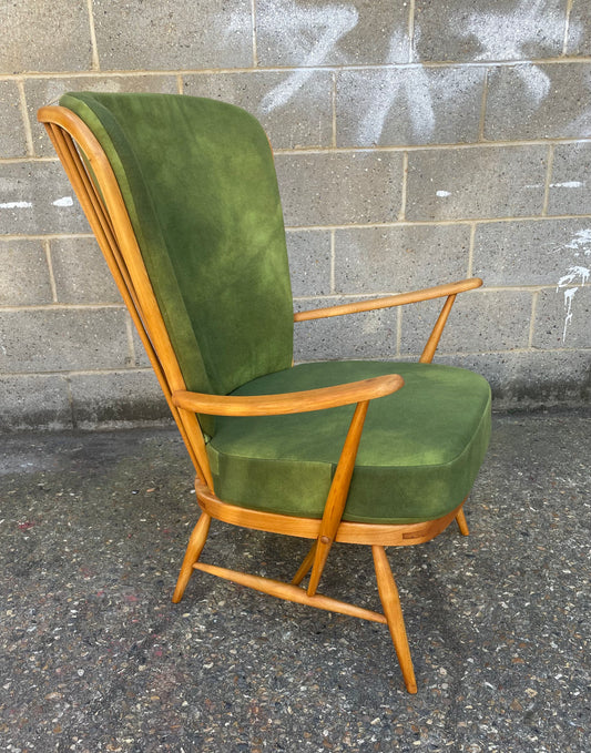 Ercol Armchair fully restored with hand dyed woollen cushion covers