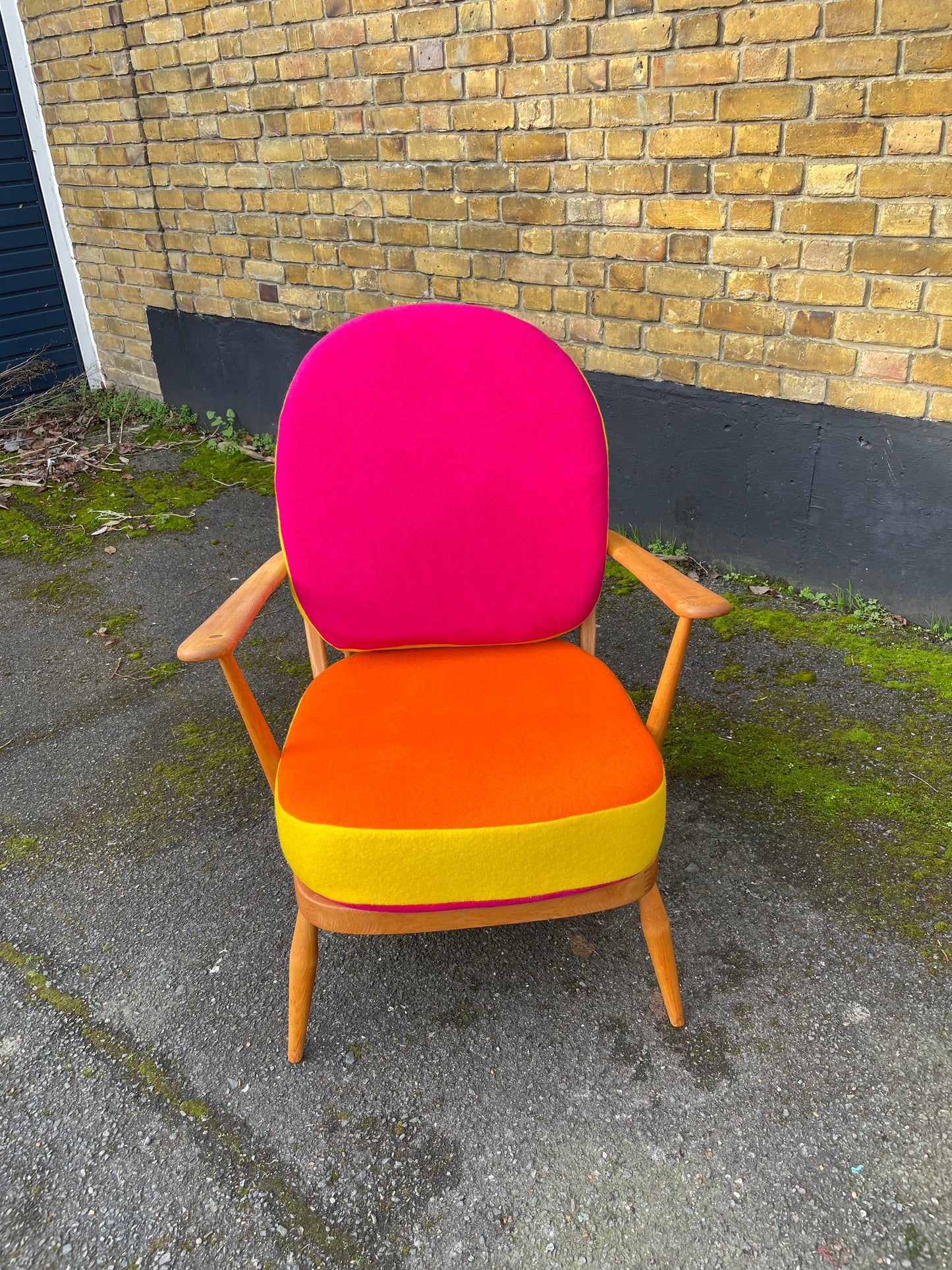Trio Colour Block - Ercol Windsor 204 Armchair - Fully Restored - Pink Yellow Orange