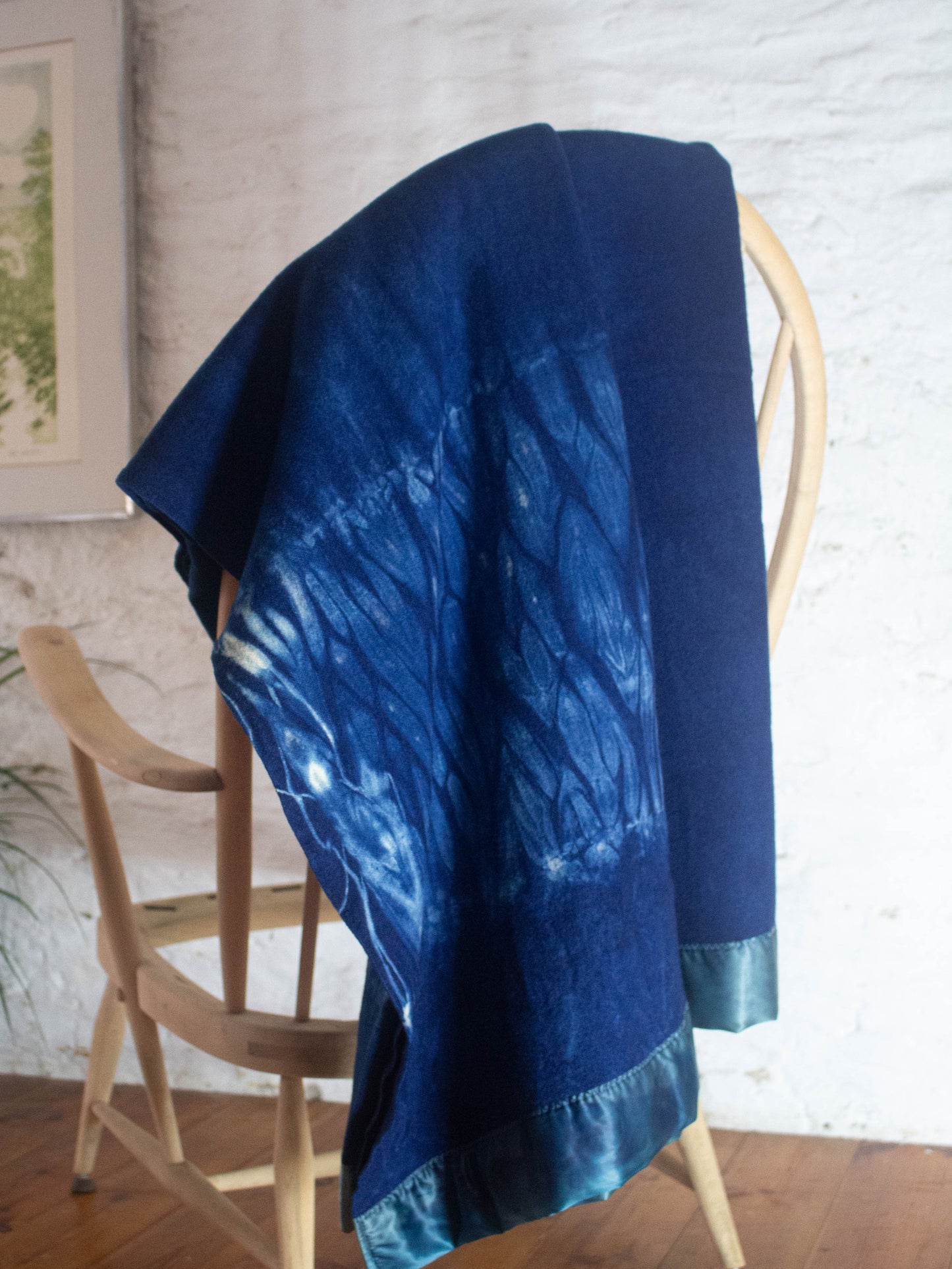 Indigo Shibori Hand-dyed Vintage Merino Wool Blanket - Double