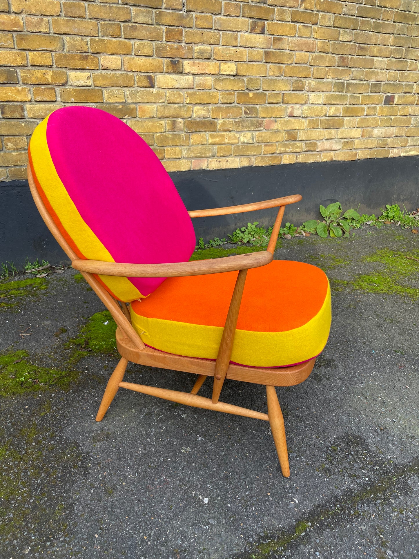 Trio Colour Block - Ercol Windsor 204 Armchair - Fully Restored - Pink Yellow Orange