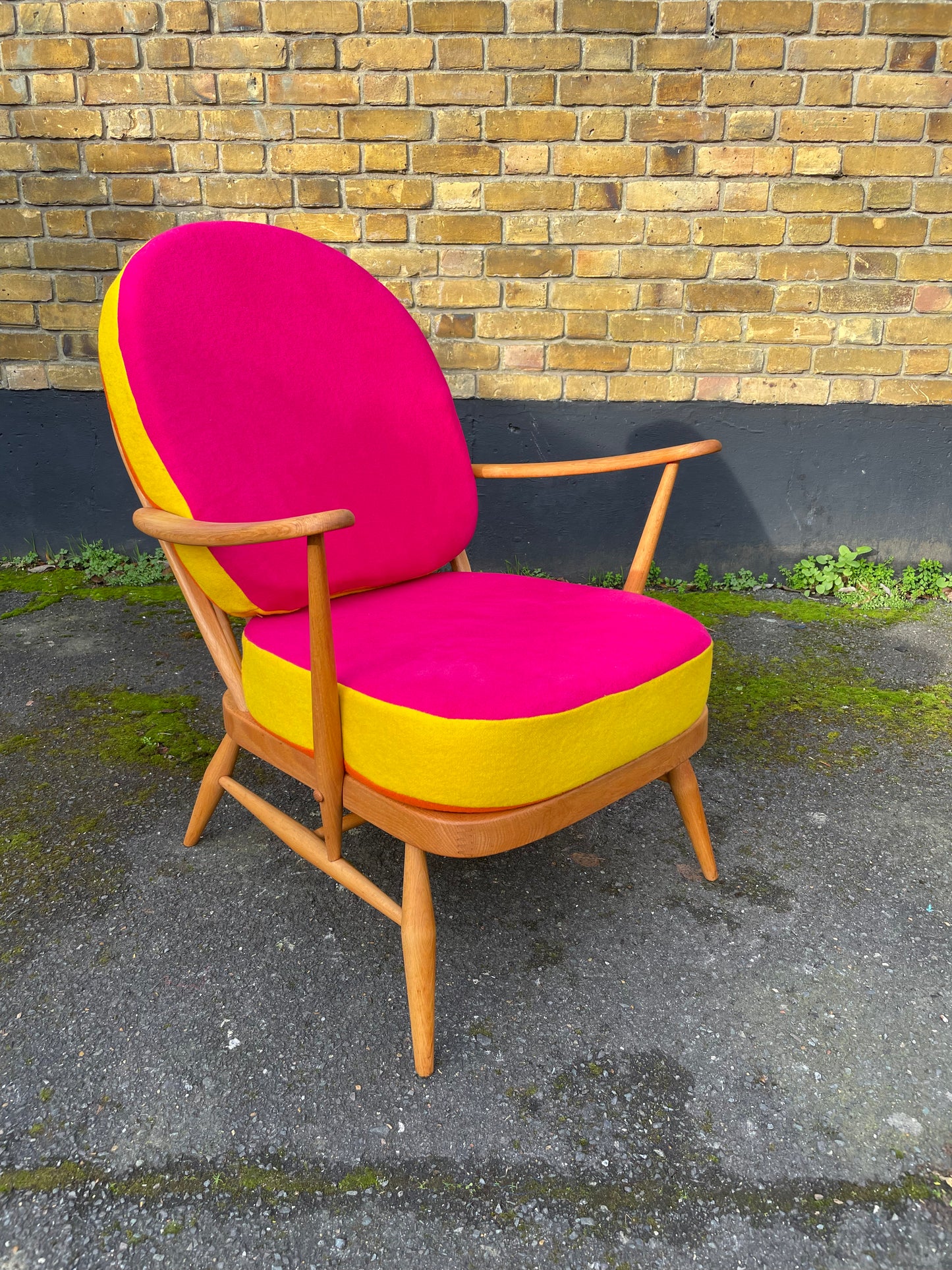 Trio Colour Block - Ercol Windsor 204 Armchair - Fully Restored - Pink Yellow Orange
