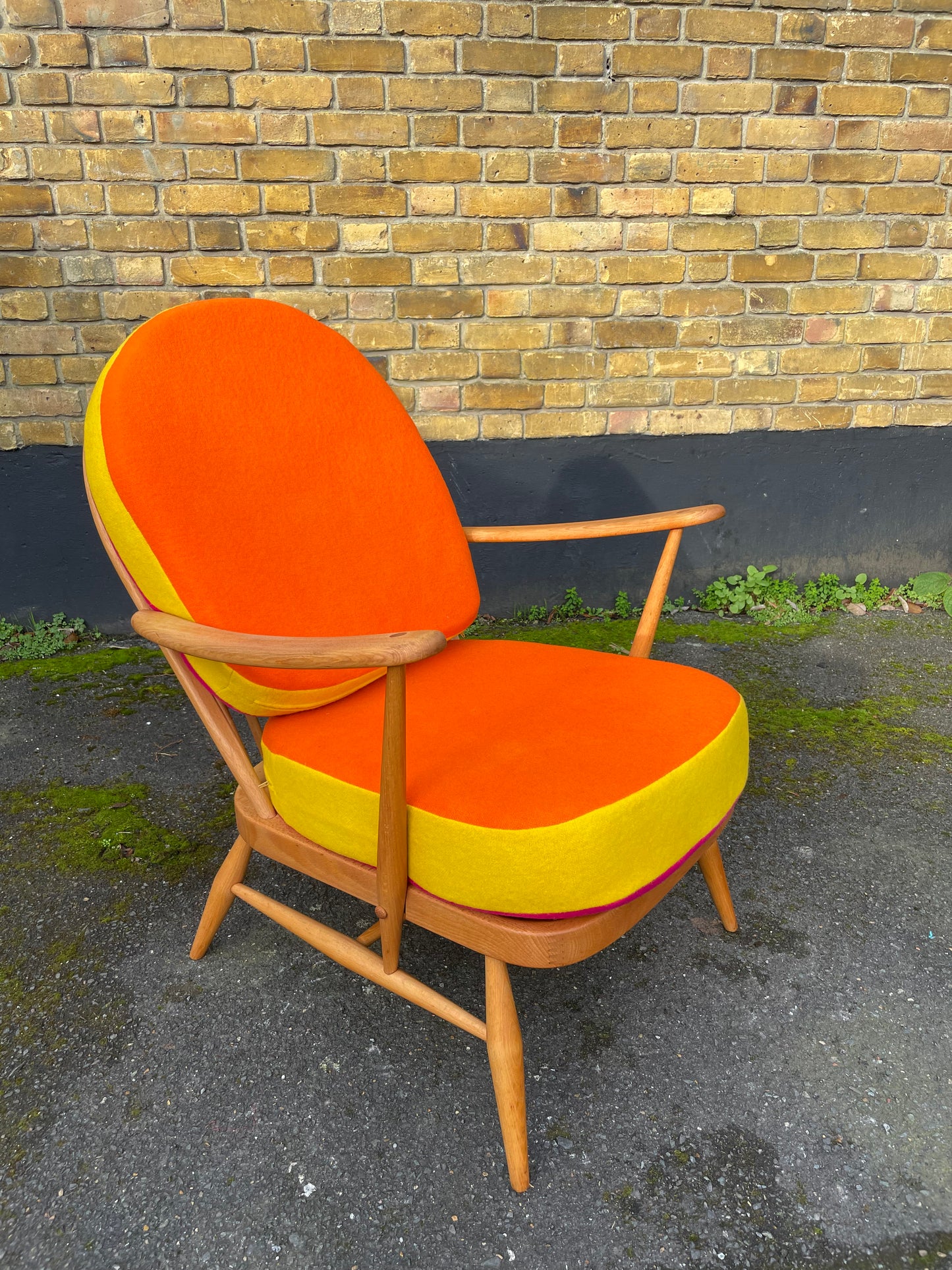 Trio Colour Block - Ercol Windsor 204 Armchair - Fully Restored - Pink Yellow Orange
