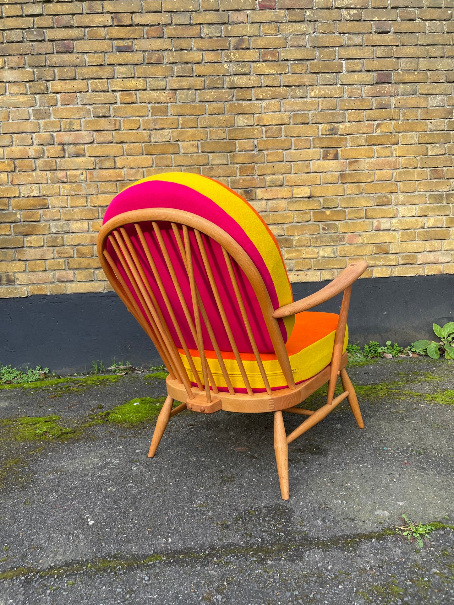 Trio Colour Block - Ercol Windsor 204 Armchair - Fully Restored - Pink Yellow Orange