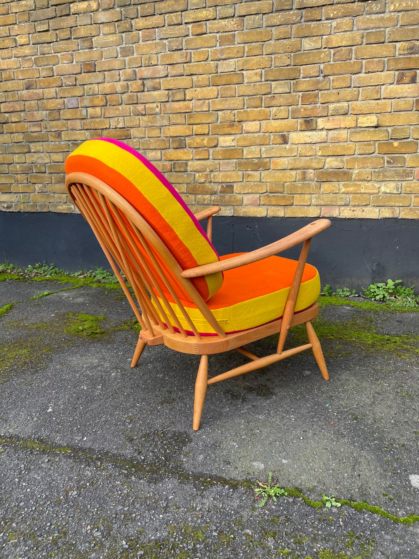 Trio Colour Block - Ercol Windsor 204 Armchair - Fully Restored - Pink Yellow Orange