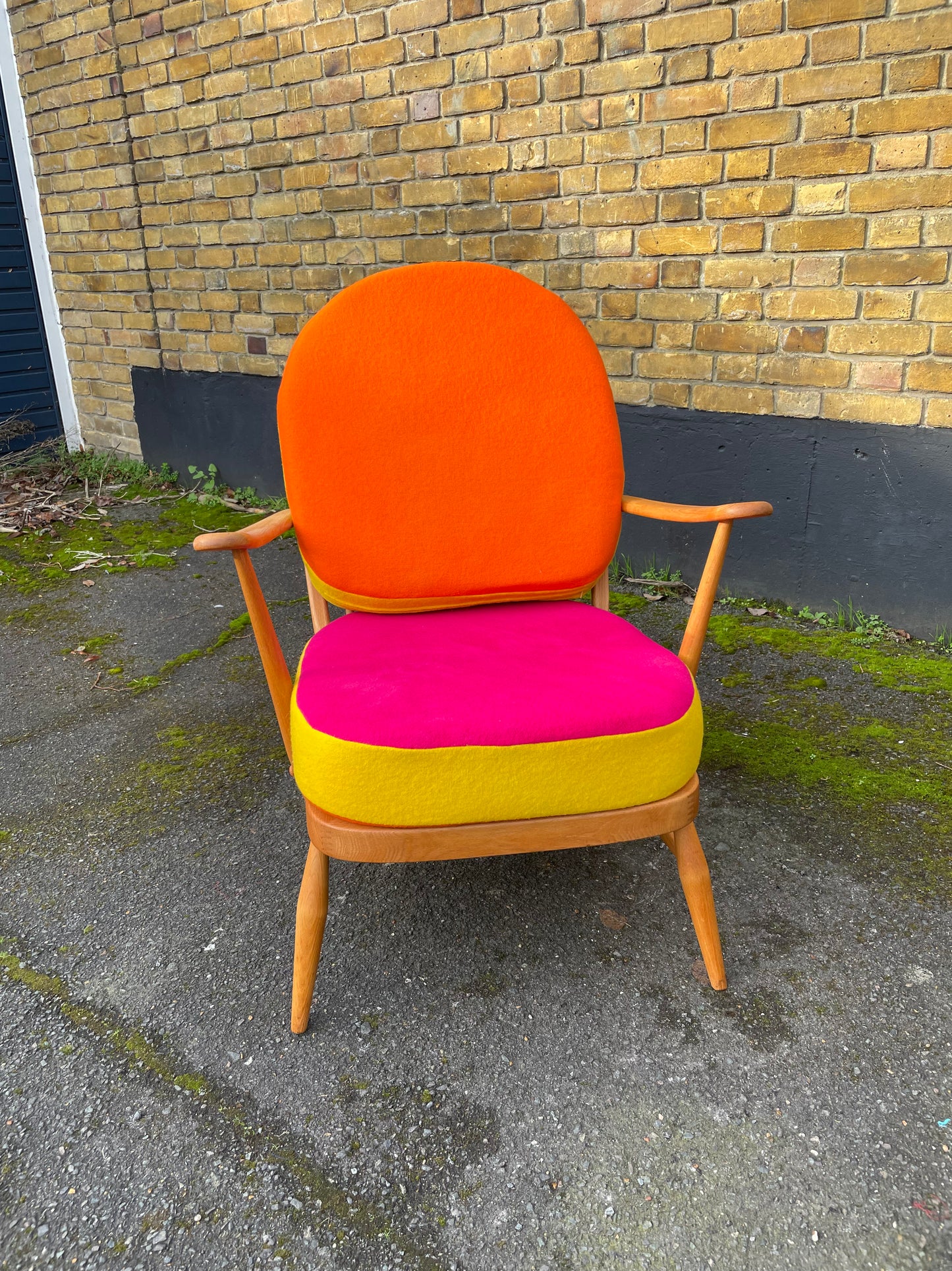 Trio Colour Block - Ercol Windsor 204 Armchair - Fully Restored - Pink Yellow Orange