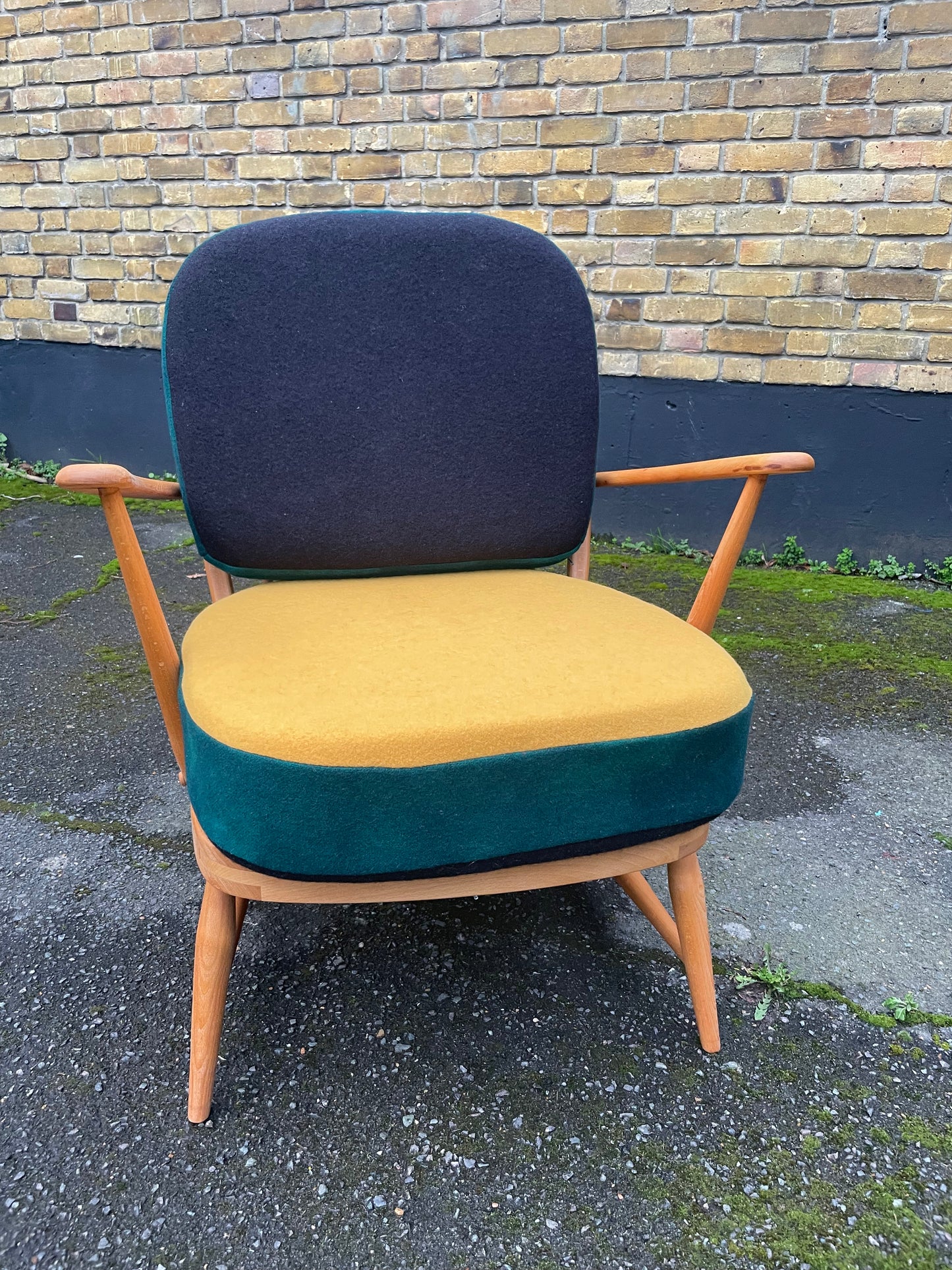 Trio Colour Block - Ercol Windsor 334 Armchair - Fully Restored - Mustard Forest Grey