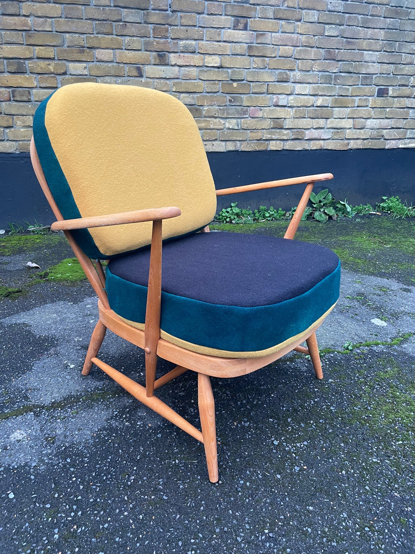 Trio Colour Block - Ercol Windsor 334 Armchair - Fully Restored - Mustard Forest Grey