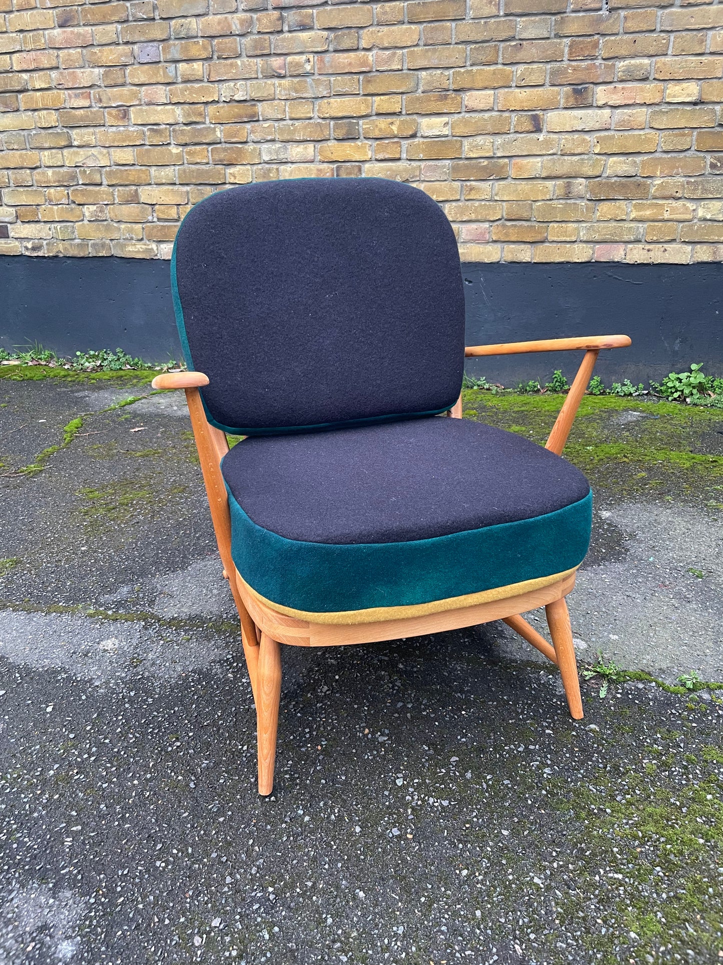 Trio Colour Block - Ercol Windsor 334 Armchair - Fully Restored - Mustard Forest Grey