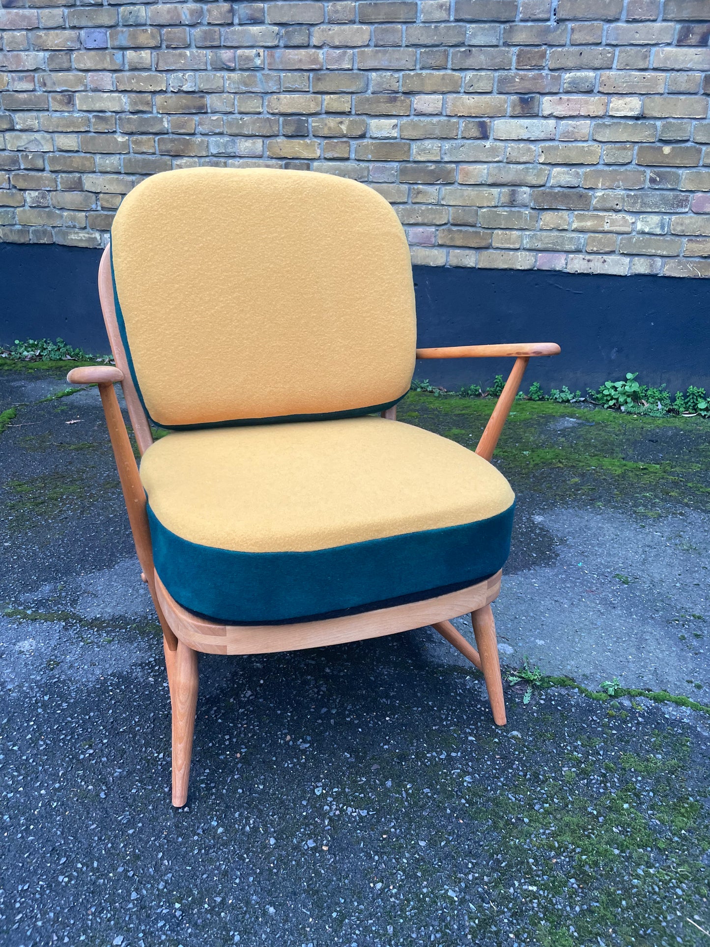 Trio Colour Block - Ercol Windsor 334 Armchair - Fully Restored - Mustard Forest Grey
