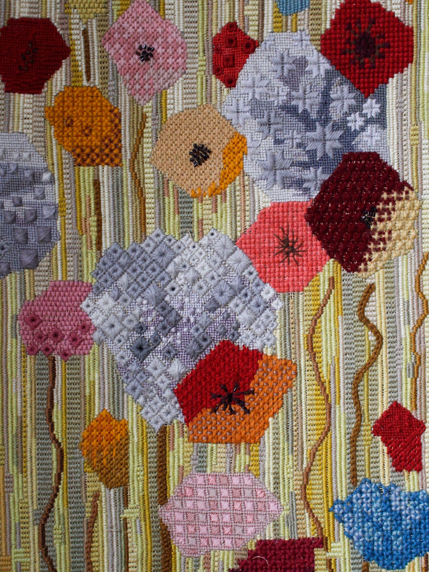 1970s Abstract hand-stitch Flower Tapestry