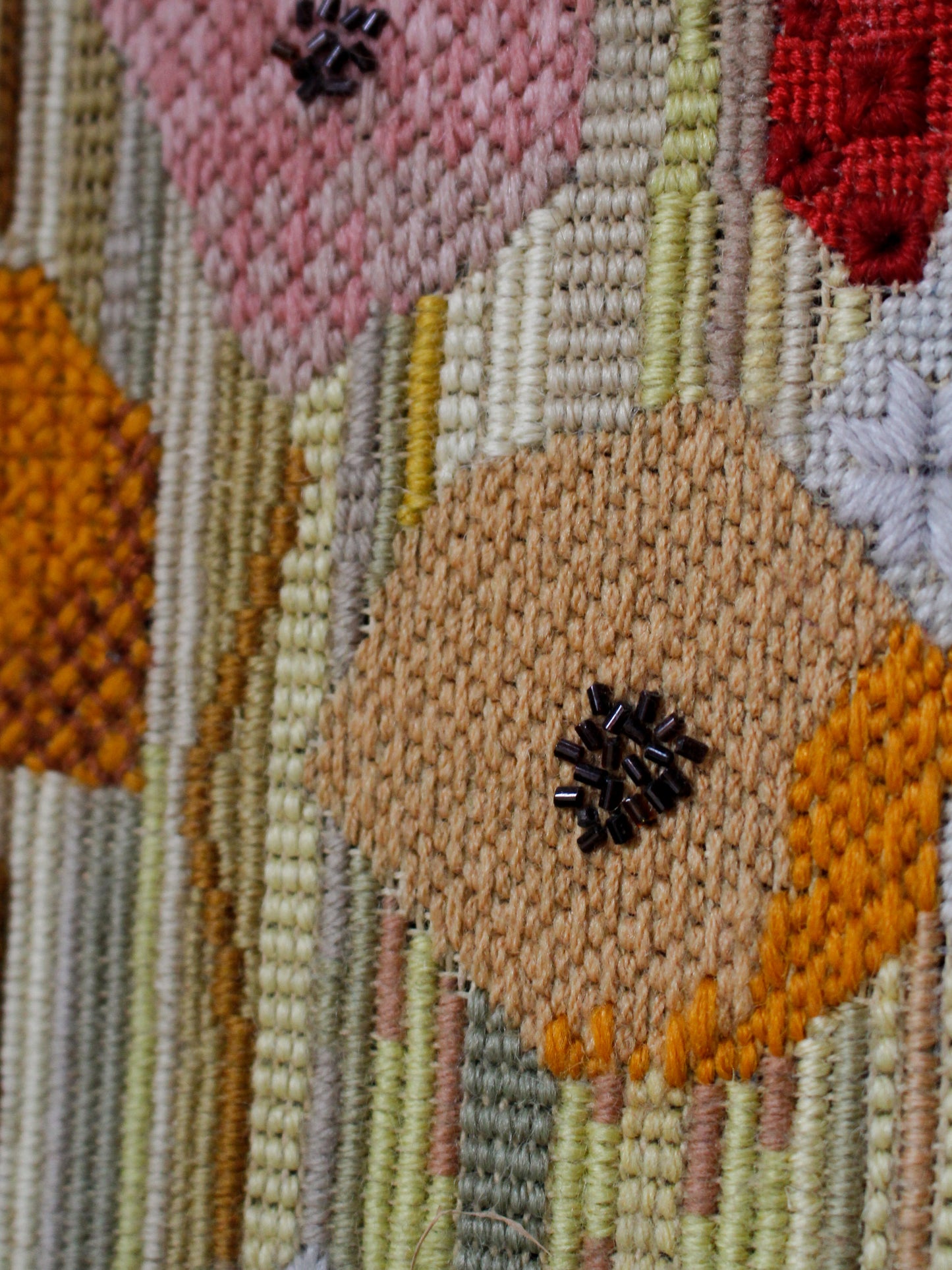 1970s Abstract hand-stitch Flower Tapestry