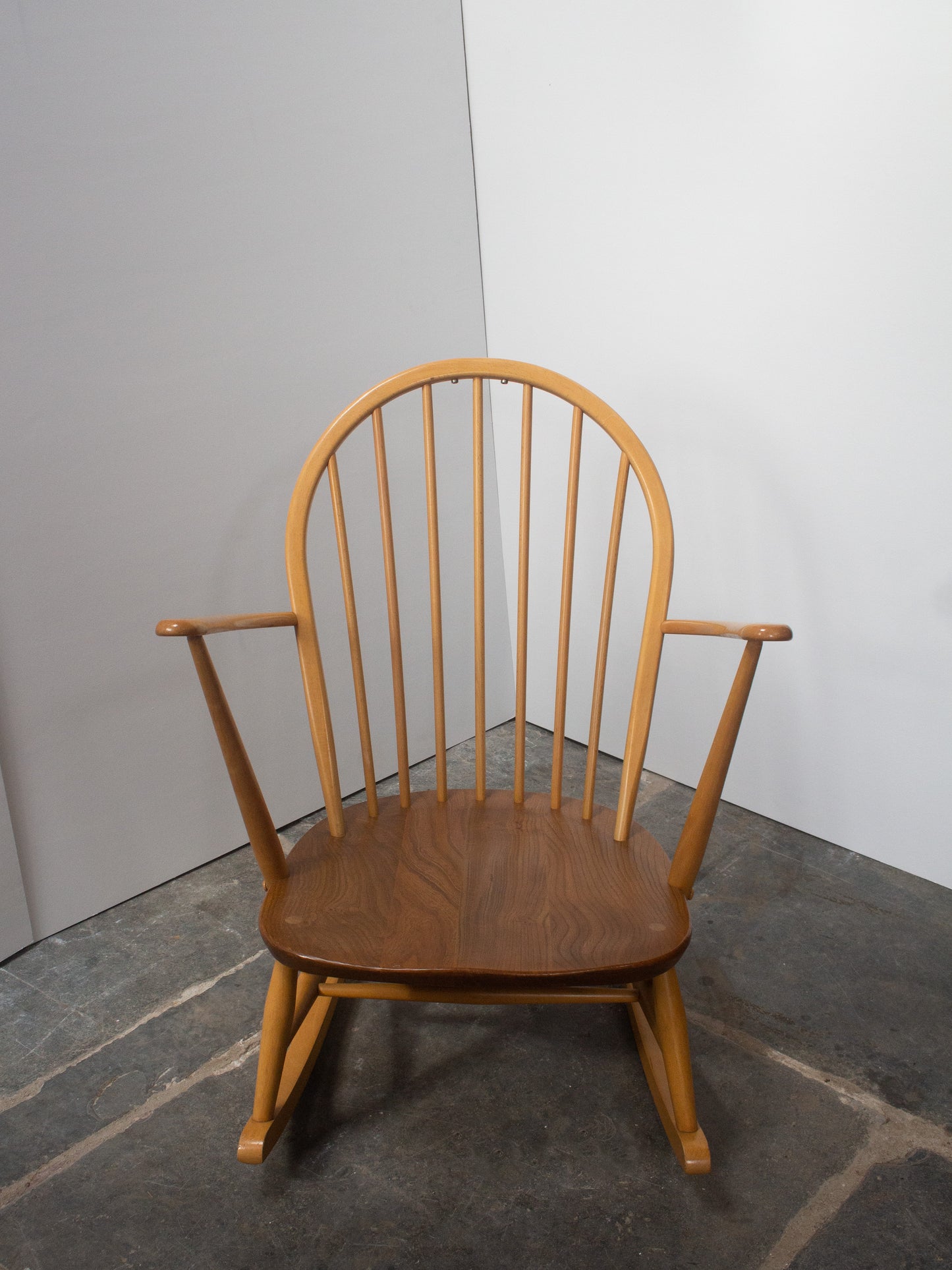Ercol Windsor Blonde 470 Rocking Chair - 1950's Barkcloth & Wool Covers