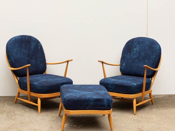 Ercol Windsor Blonde 203 Armchair - Indigo Hand-dyed wool covers