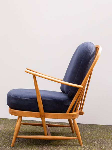 Ercol Windsor 335 Armchair - Fully Restored - Blue/Grey Wool Covers