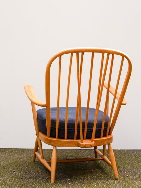 Ercol Windsor 335 Armchair - Fully Restored - Blue/Grey Wool Covers