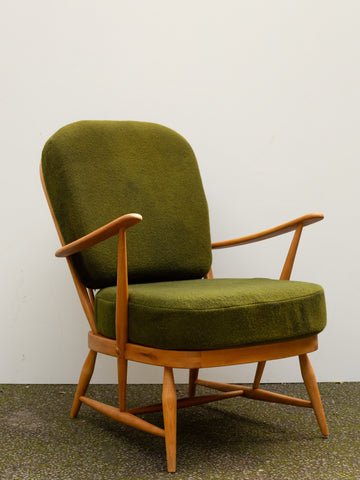 Ercol Windsor 335 Armchair - Fully Restored - Olive Green Wool Covers
