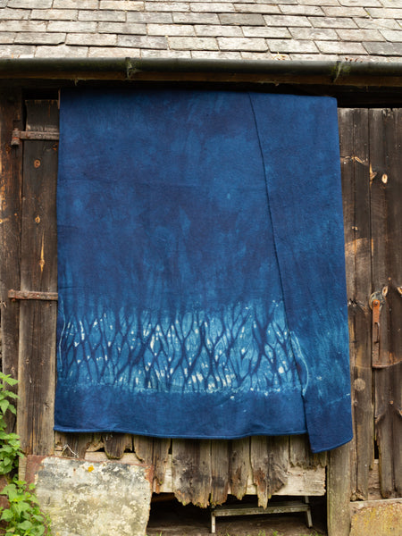 Indigo Shibori Hand-dyed Vintage Wool Blanket - Double
