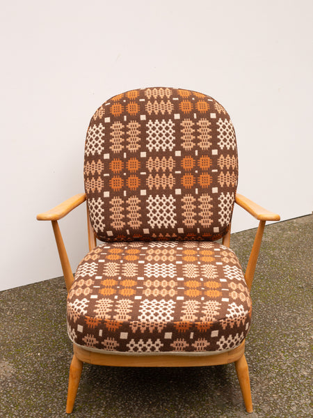 Ercol Windsor 203 Armchair - Fully Restored - Welsh Tapestry Covers - Brown