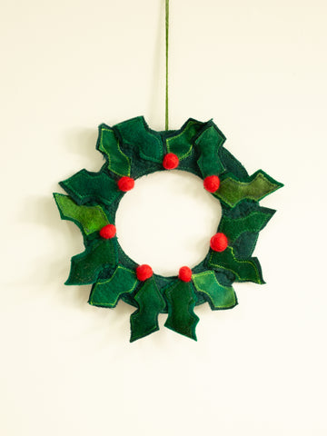 Woolly Holly Wreath - Handmade Decoration - Holly