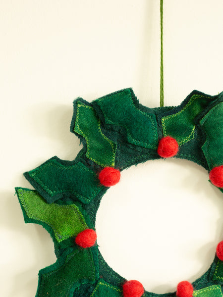 Woolly Holly Wreath - Handmade Decoration - Holly