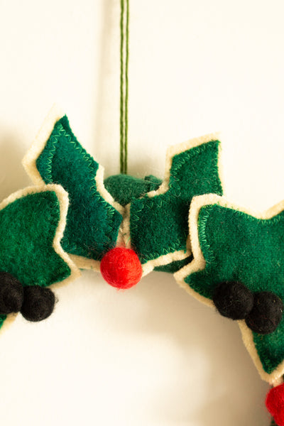 Woolly Holly Wreath - Handmade Decoration - Holly & Ivy