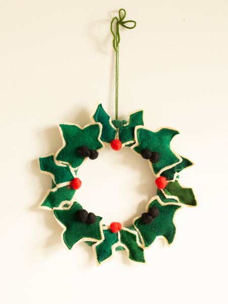 Woolly Holly Wreath - Handmade Decoration - Holly & Ivy