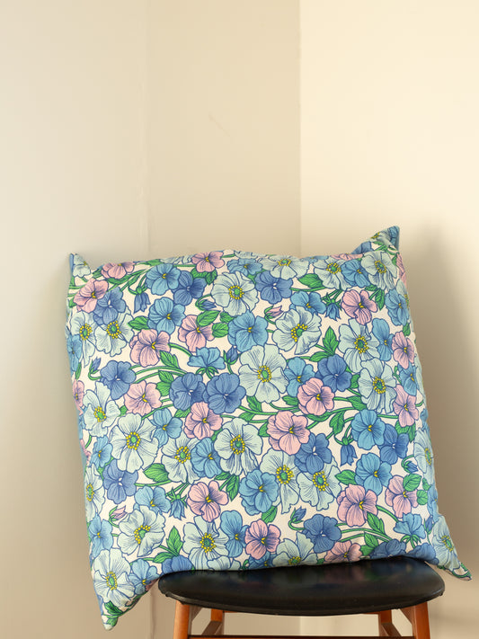 Floral Cushion - All The Flowers - Blue - Large