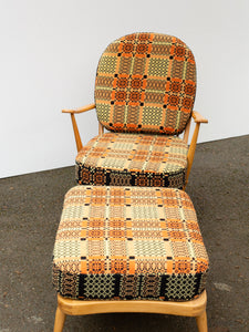 Ercol Windsor 203 Armchair - Fully Restored - Welsh Tapestry Covers - Orange & Black