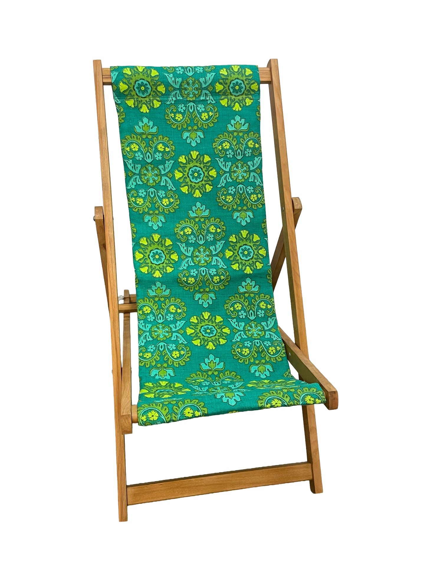 Deckchair - 1950's Floral Barkcloth - Greens
