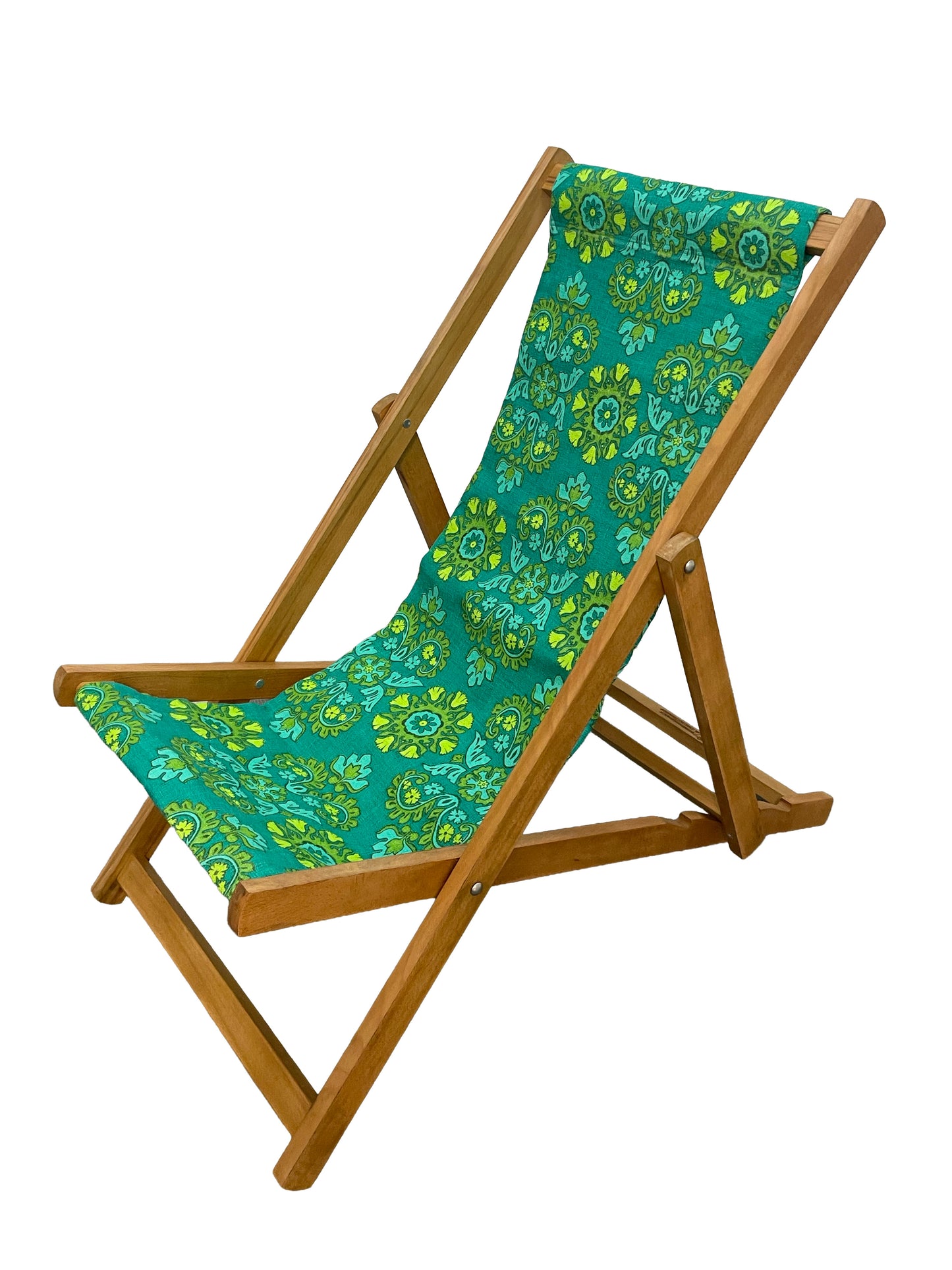 Deckchair - 1950's Floral Barkcloth - Greens