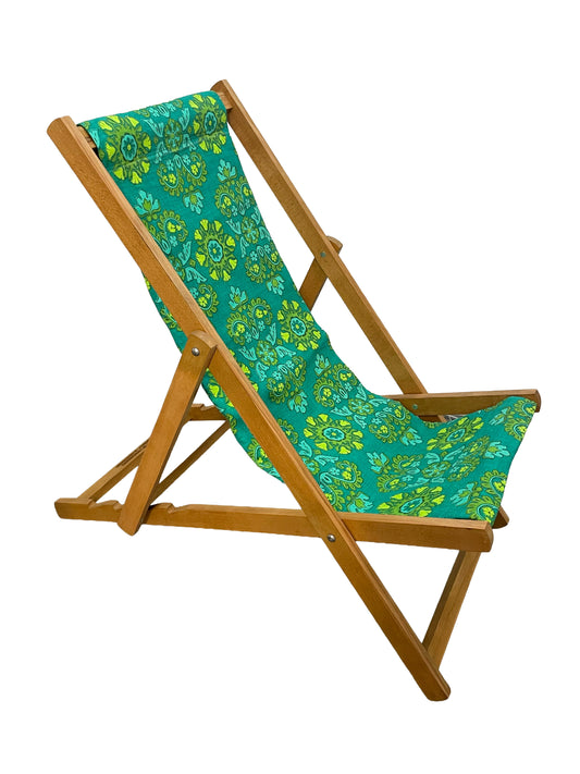 Deckchair - 1950's Floral Barkcloth - Greens