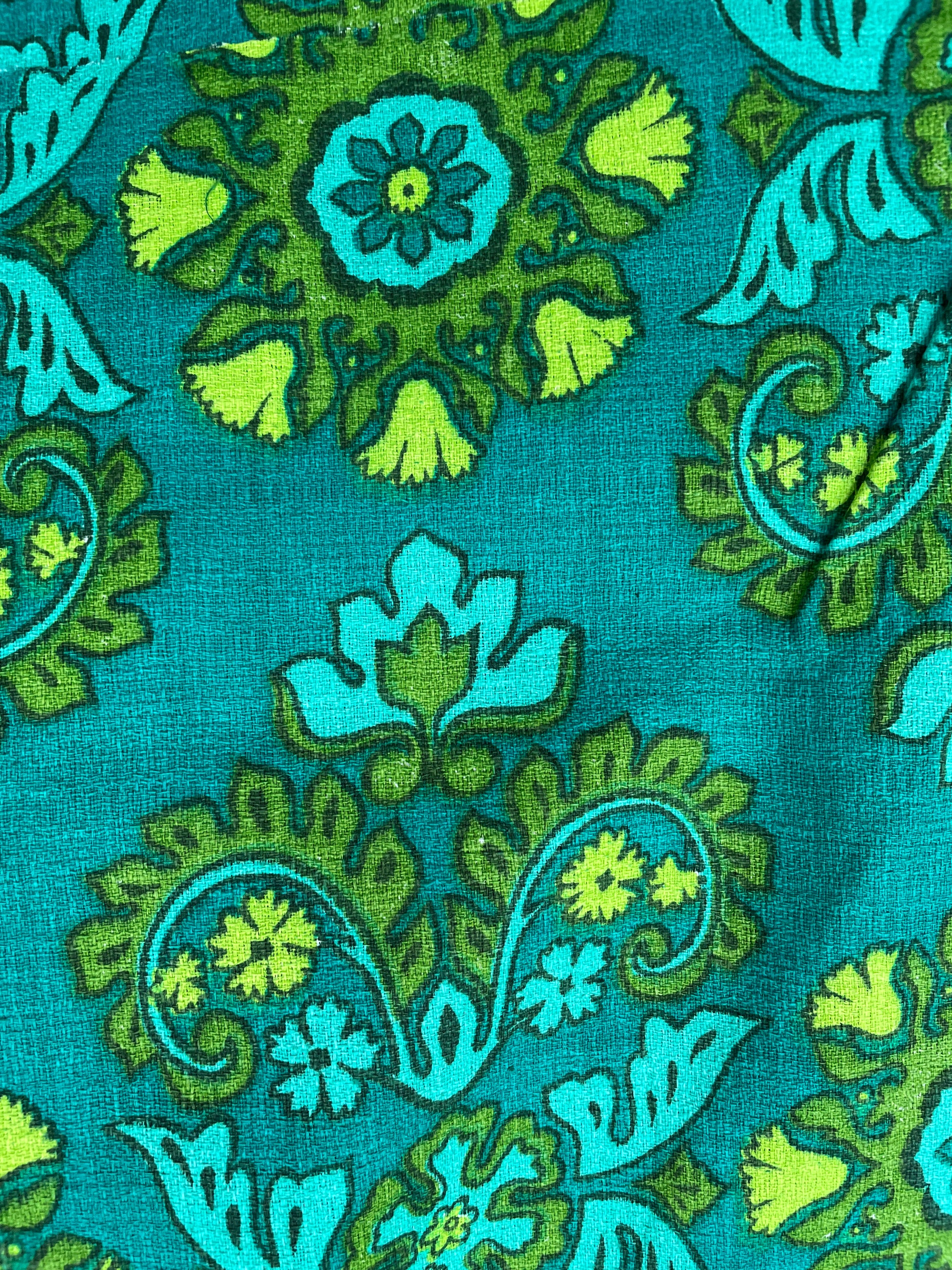 Wooden Deckchair - 1950's Floral Barkcloth vintage pattern sling - Greens