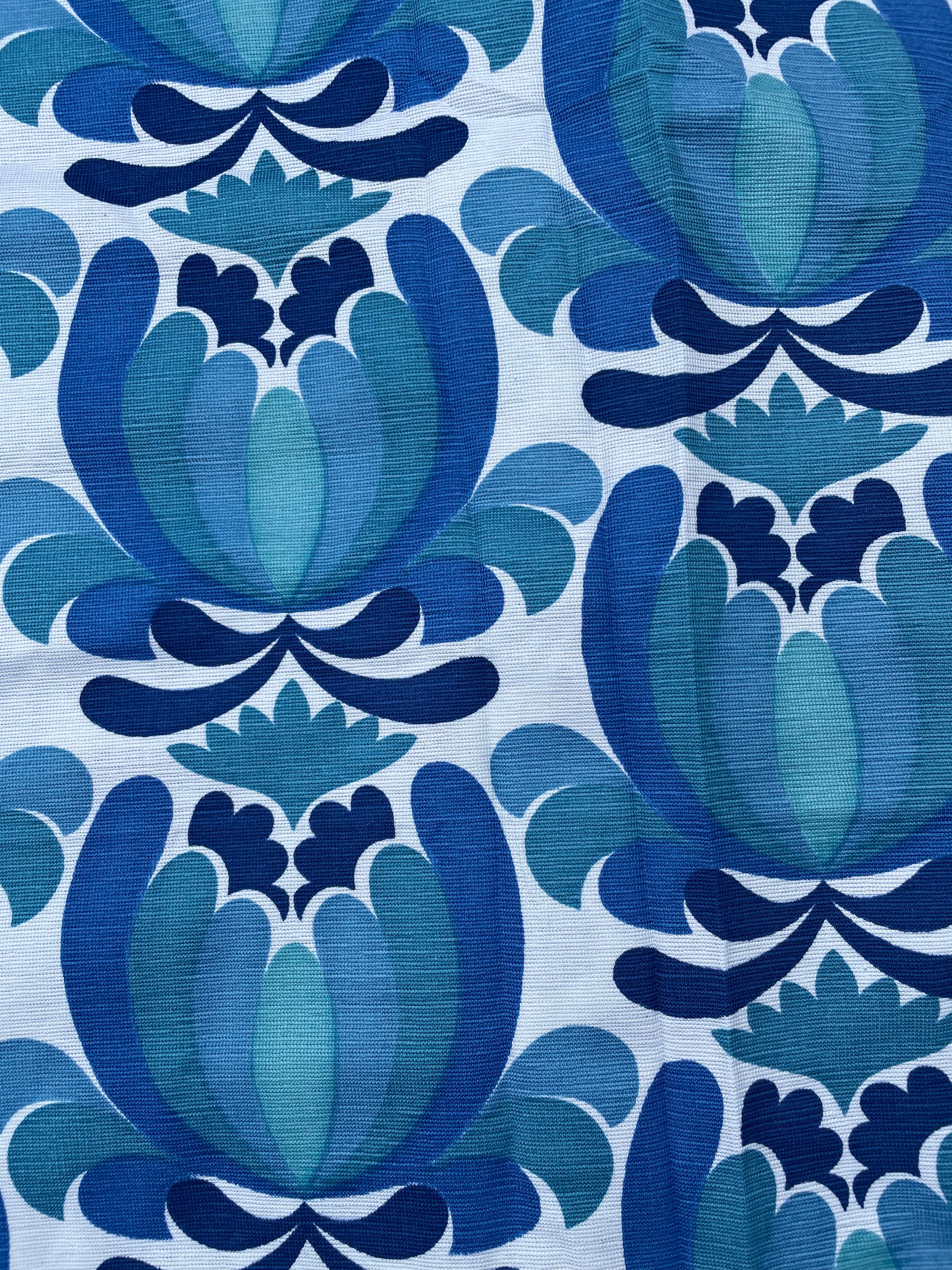 wooden Deckchair - 1970's Floral pattern sling- Blue/Turquoise