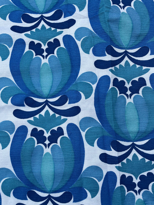 wooden Deckchair - 1970's Floral pattern sling- Blue/Turquoise