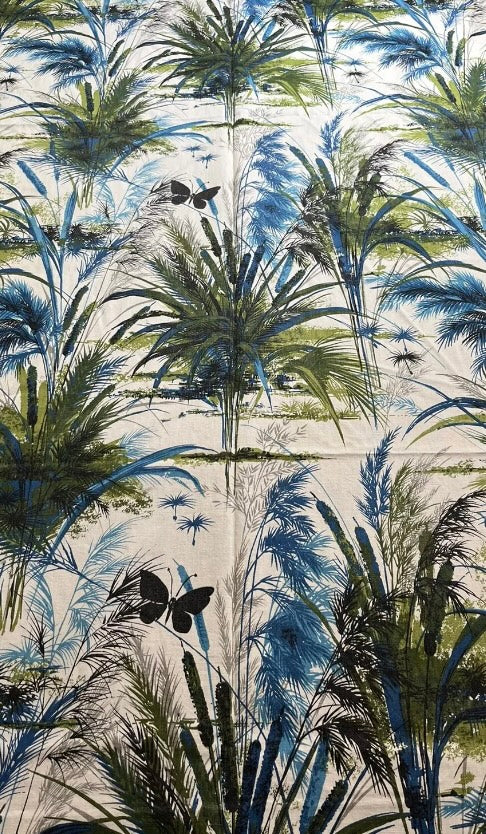 Deckchair - 1970’s Pampas Grass fabric sling- Green/Blue