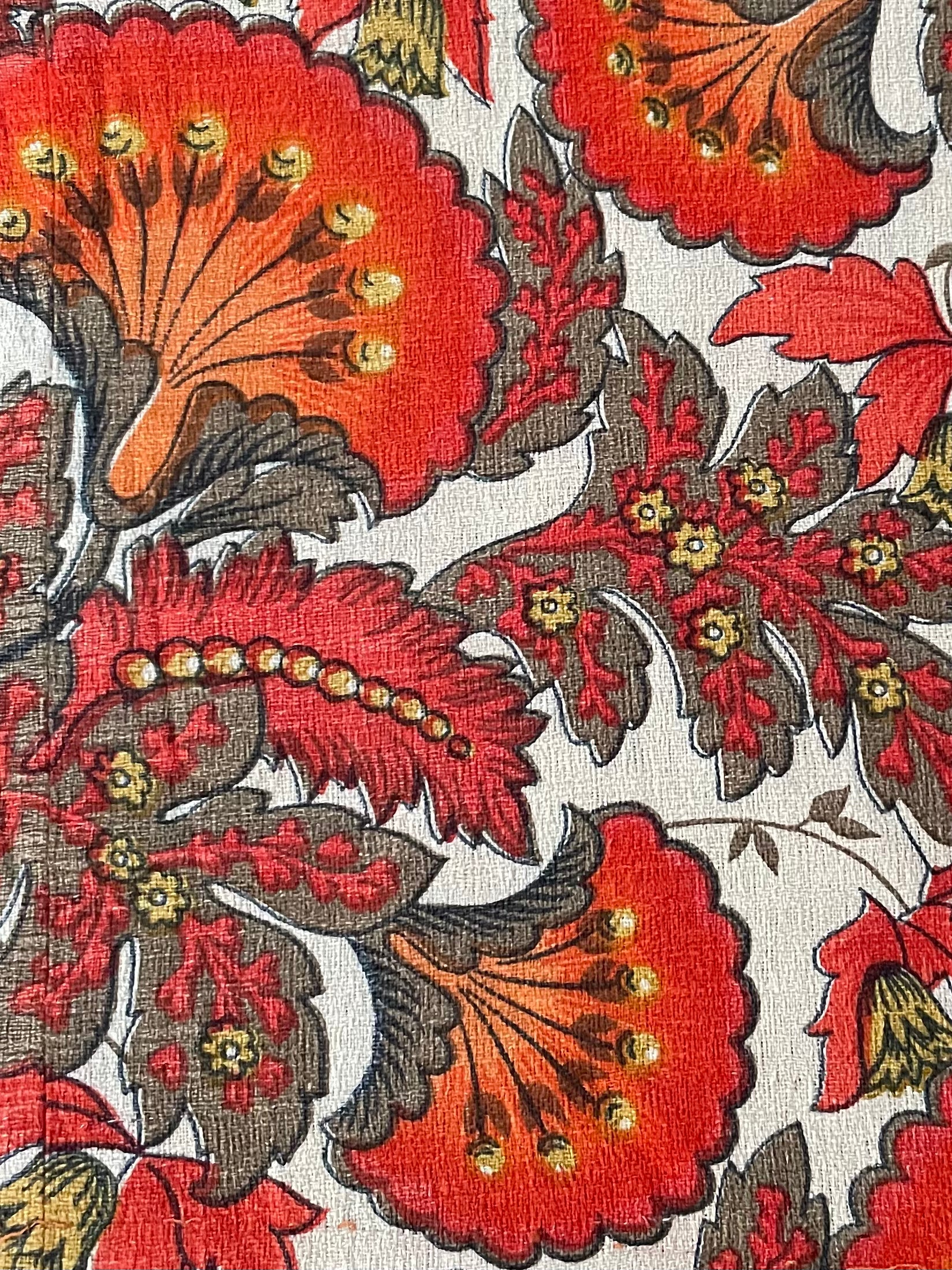 Wooden deckchair - Paisley Barkcloth floral vintage sling - Red colours