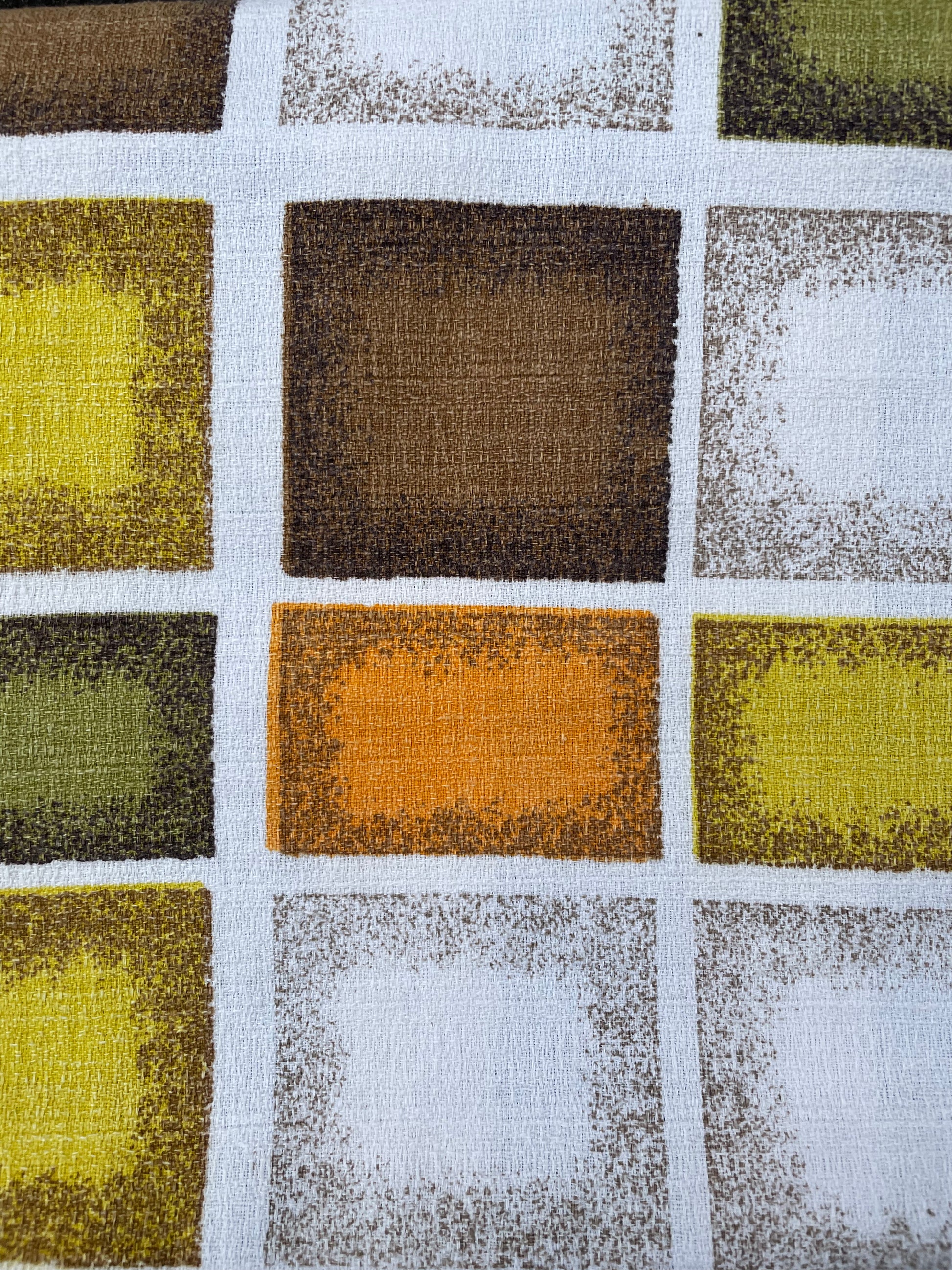 Wooden deckchair - Squares Barkcloth fabric for sling - Yellow/Orange/Olive