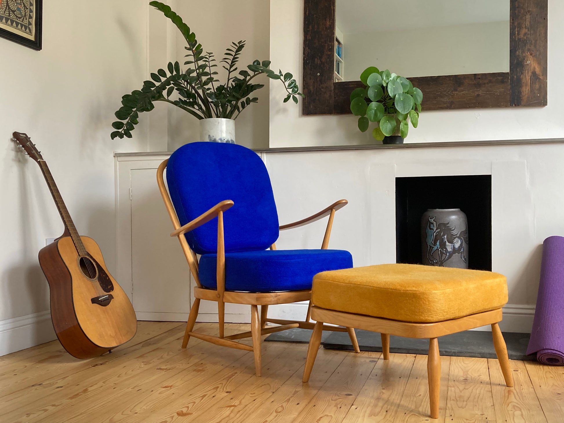 Ercol Windsor 205 Square Footstool - Fully Restored - Mustard