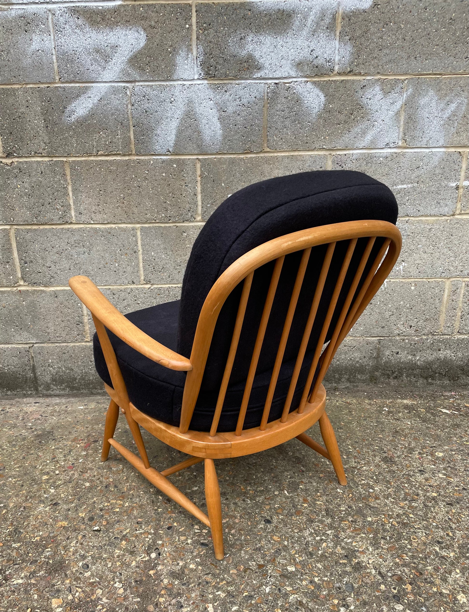 Ercol Windsor 334 Armchair with dark dark grey woollen covers 