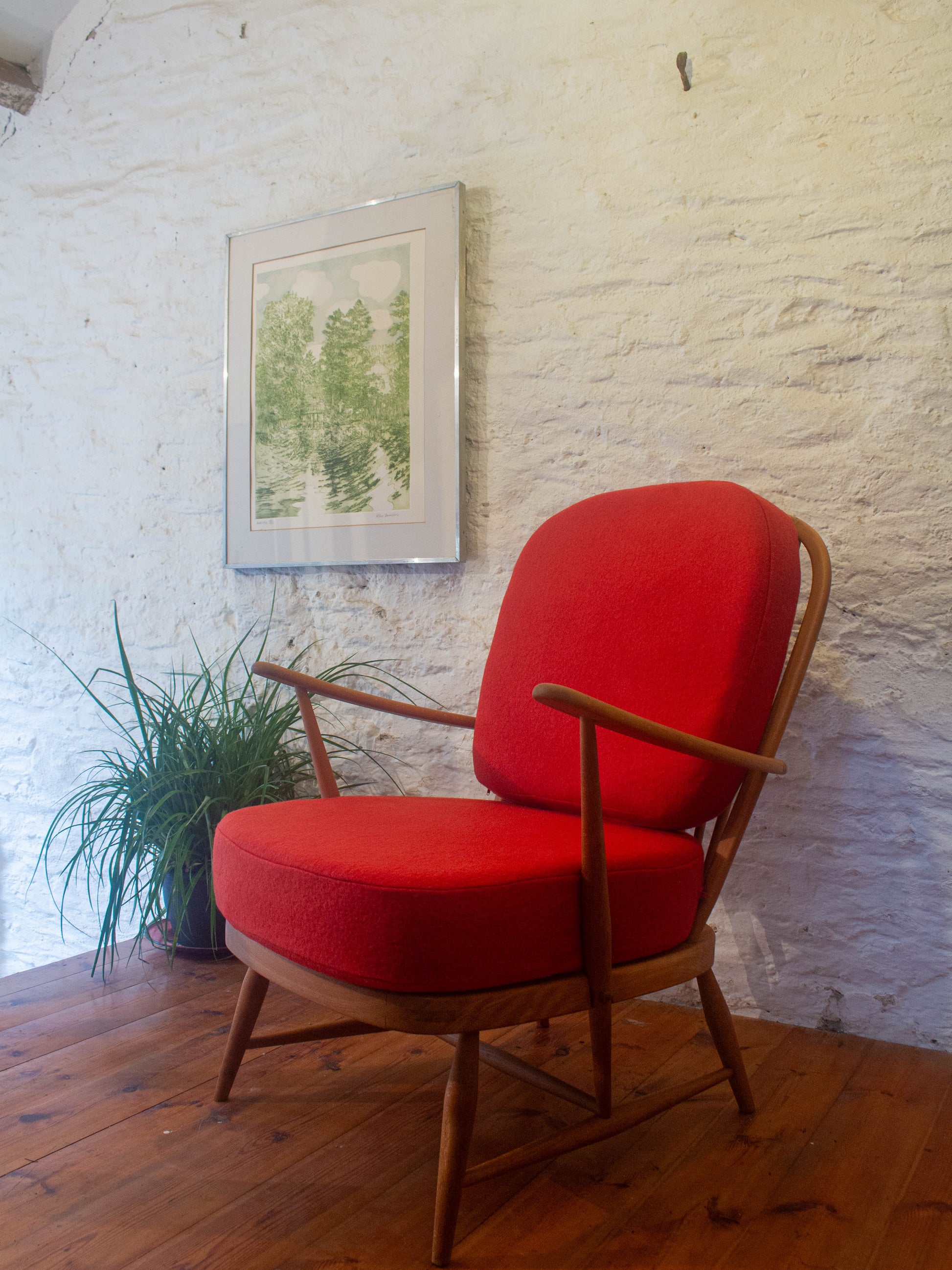 Ercol Windsor 335 Armchair - Fully Restored - Blood Orange Wool Covers