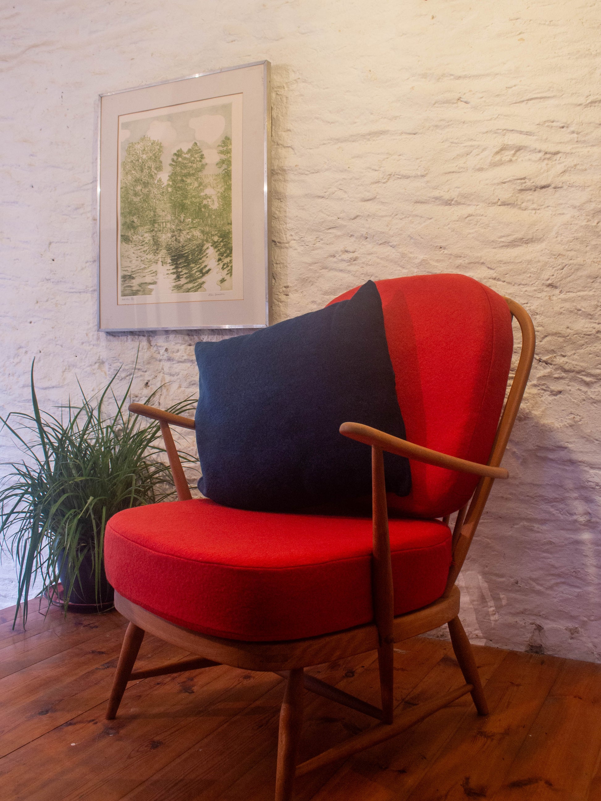 Ercol Windsor 335 Armchair - Fully Restored - Blood Orange Wool Covers