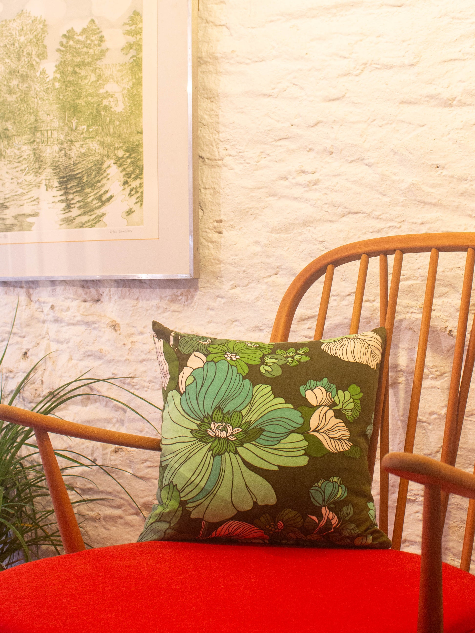 Floral Cushion - 70's Flowers - Green 