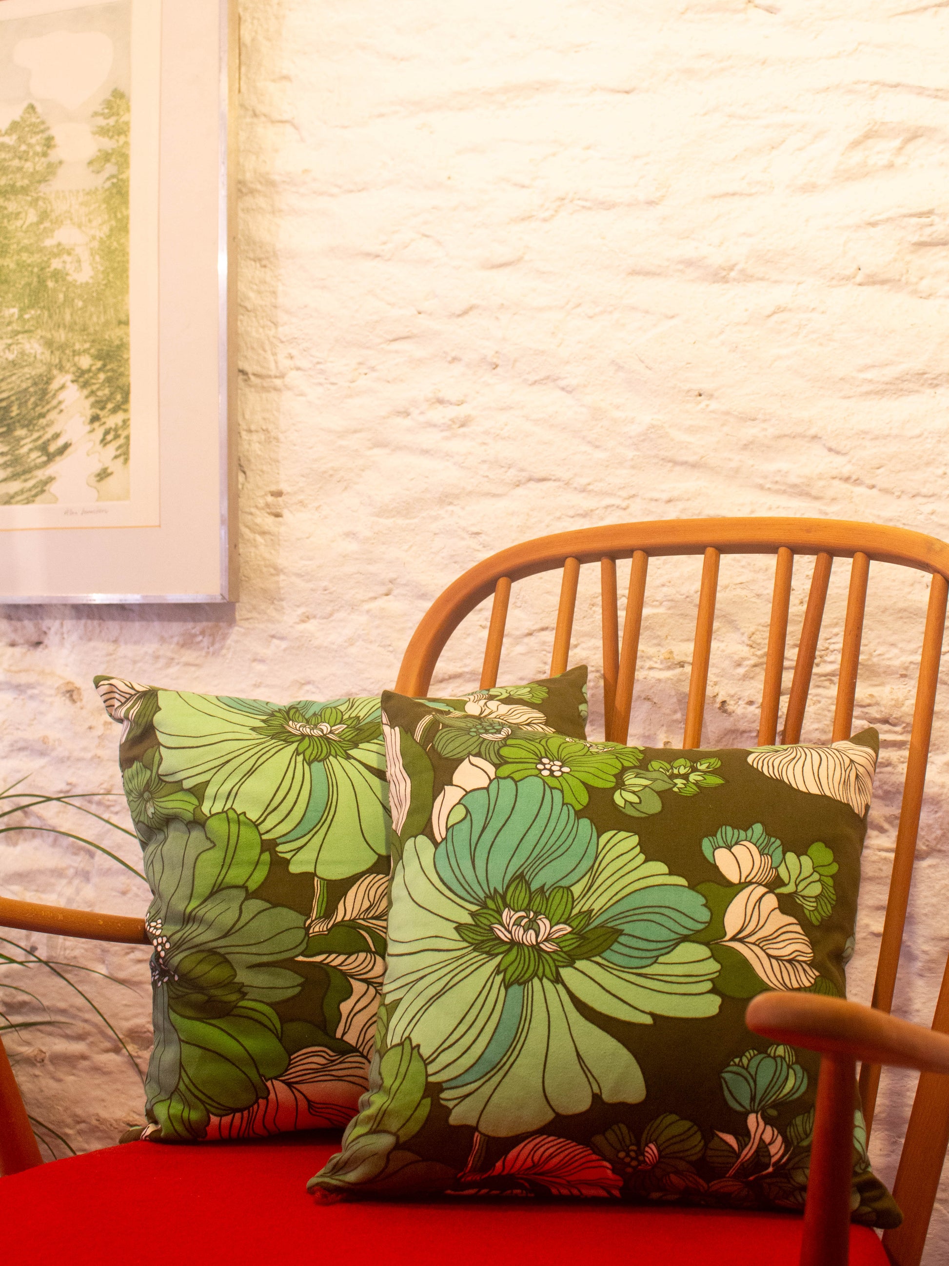 Floral Cushion - 70's Flowers - Green 