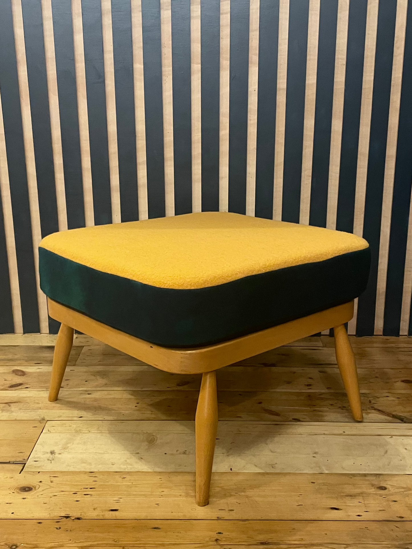Trio Block Colour - Ercol Windsor 205 Square Footstool - Mustard Forest Grey