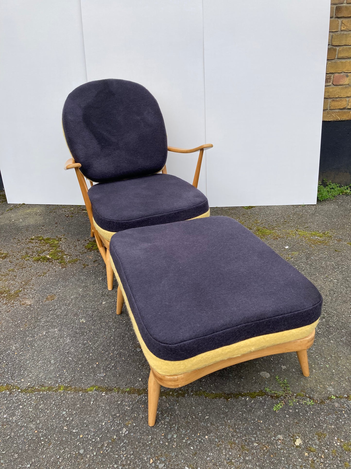 Dark Grey / Light Yellow  - Two Tone  - Ercol Windsor 203 Armchair & 341 Footstool
