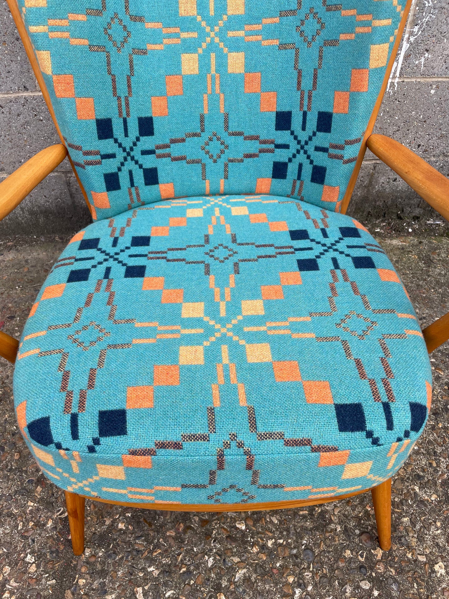 Melin Tregwynt - Vintage Star - Welsh Tapestry- Ercol 478 Evergreen Tall Back Chair.