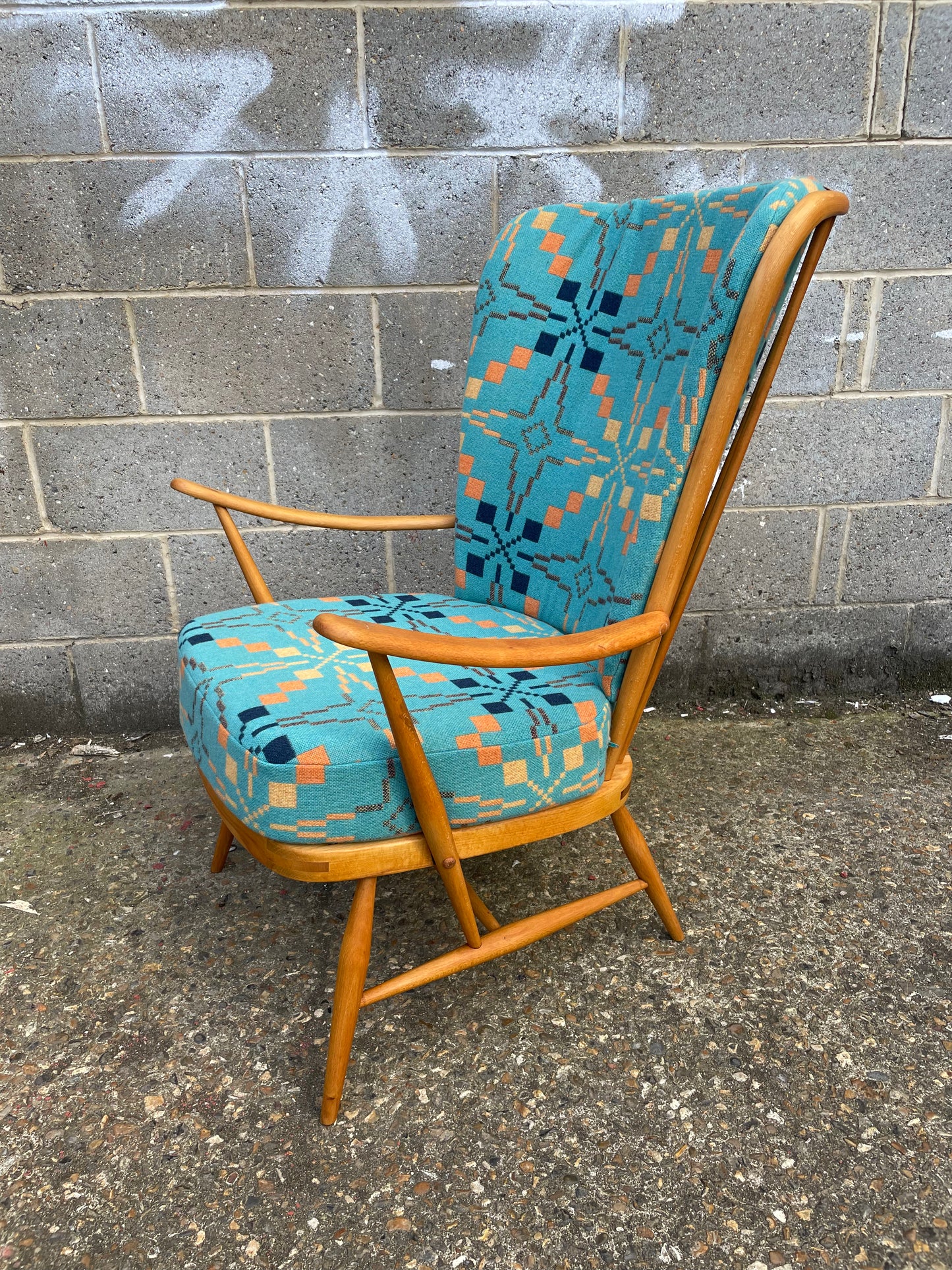 Melin Tregwynt - Vintage Star - Welsh Tapestry- Ercol 478 Evergreen Tall Back Chair.