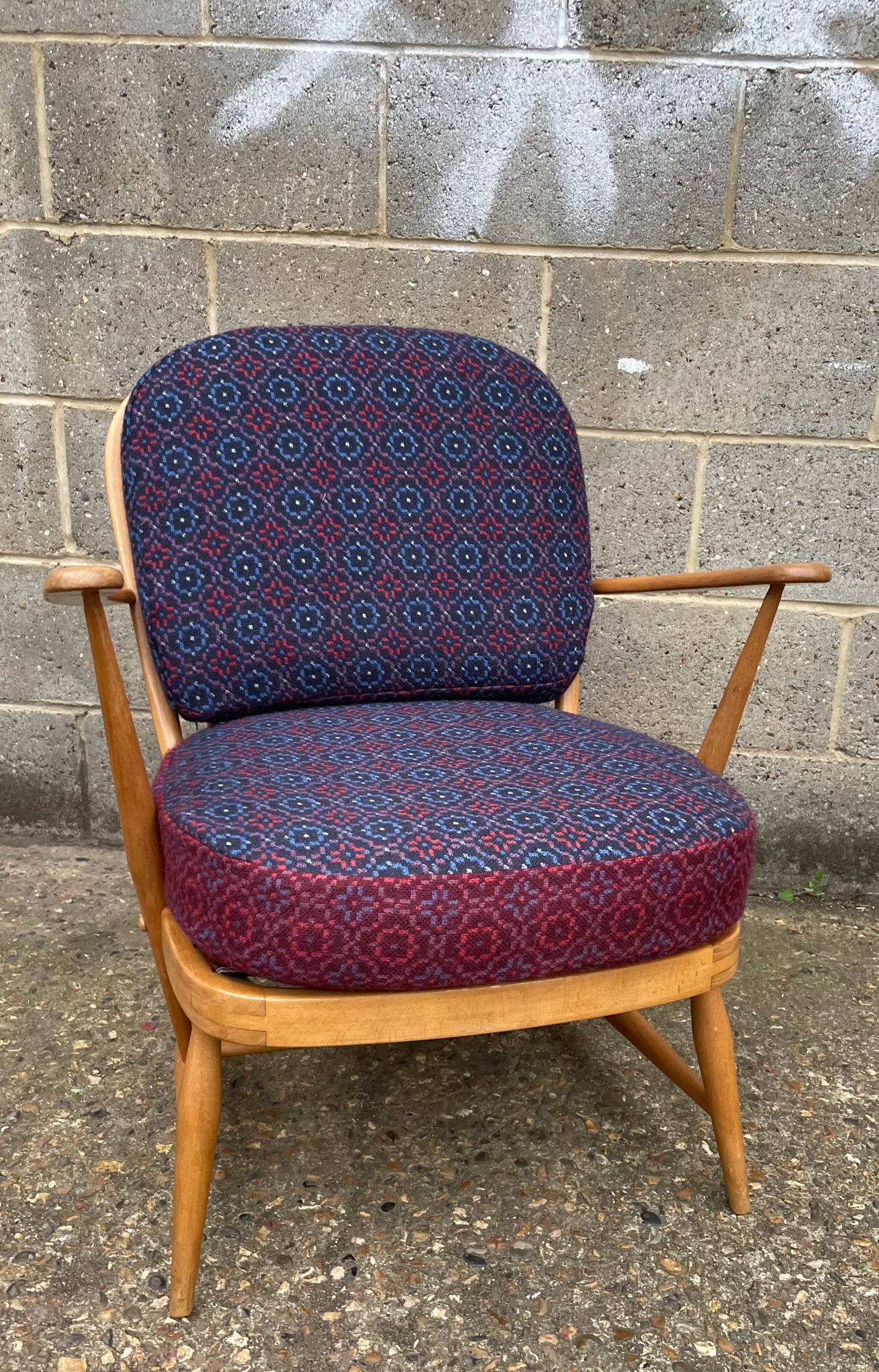 Melin Tregwynt 'Vintage Rose' Berry/Bilberry Combo Welsh Tapestry - Ercol Windsor 334 Armchair